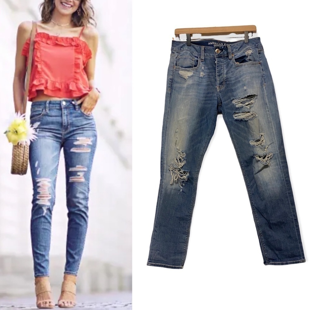 AE American Eagle outfitters butterfly destroyed Tomboy jeans size 6 regular